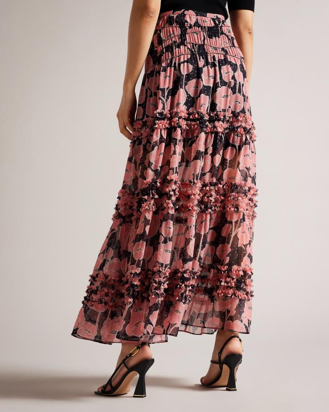 Jupe Ted Baker Tiered Maxi Noir Femme | HMY-22566055